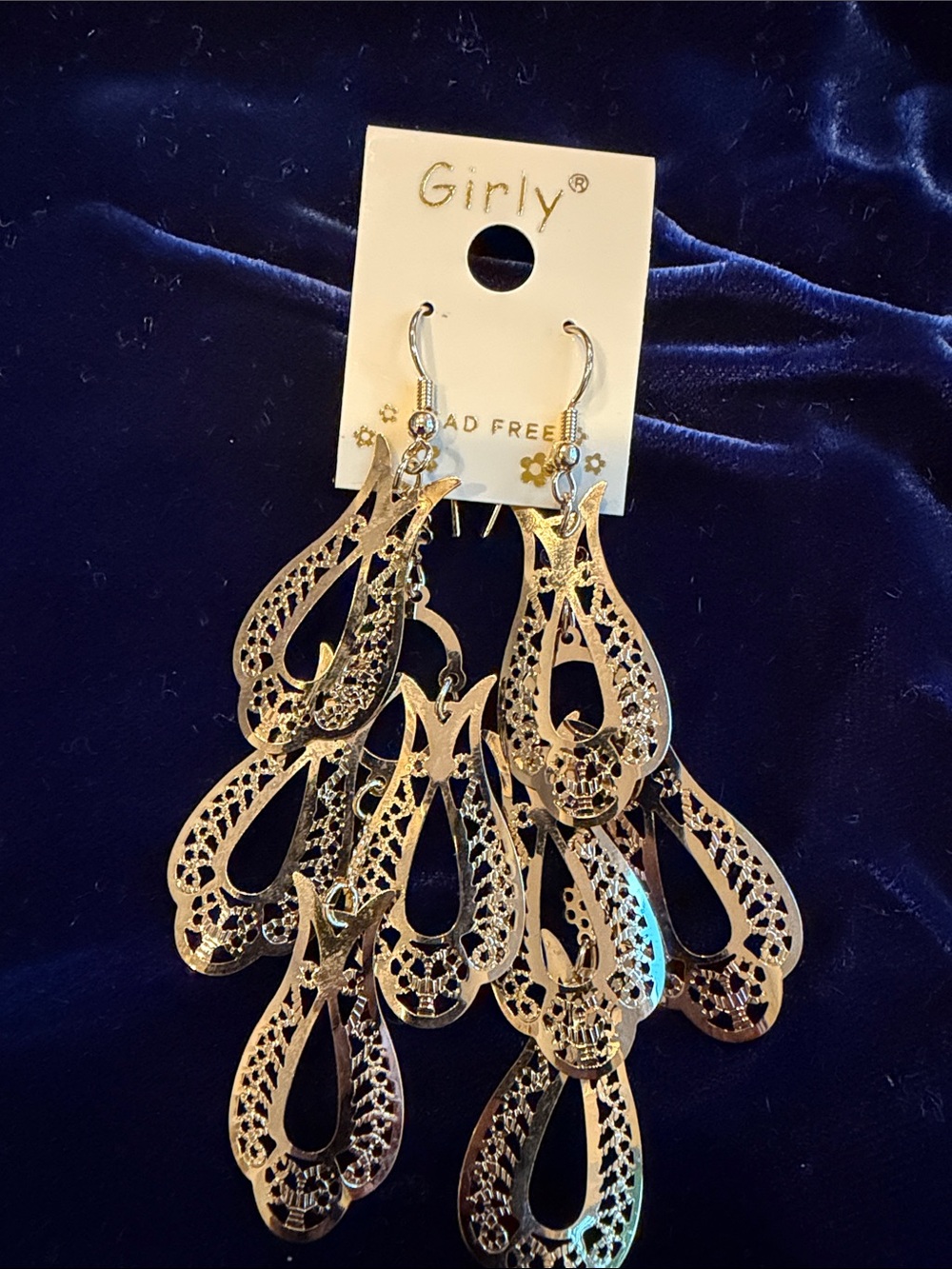 Gold Filigree Teardrop Chandelier Earrings